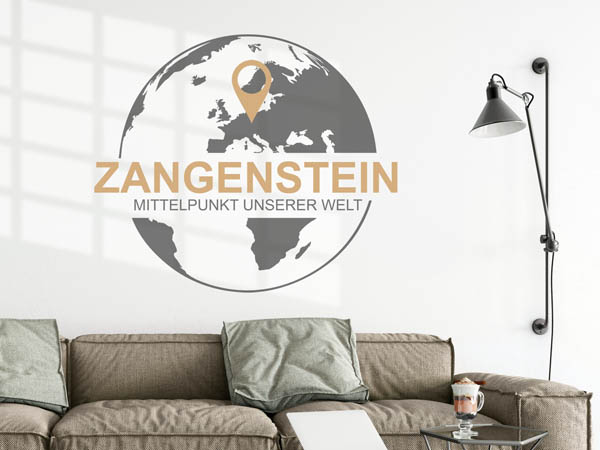 Wandtattoo Zangenstein - Mittelpunkt unserer Welt mit Pin im Globus