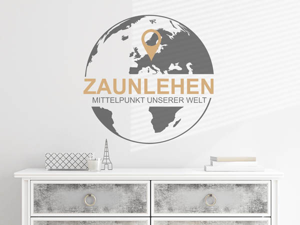 Wandtattoo Zaunlehen - Mittelpunkt unserer Welt mit Pin im Globus