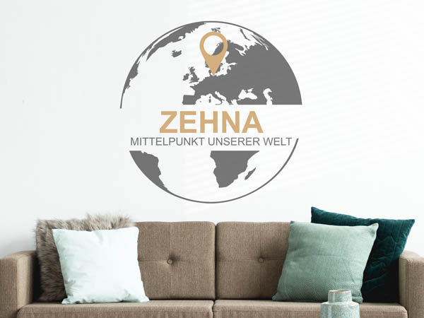 Wandtattoo Zehna - Mittelpunkt unserer Welt mit Pin im Globus