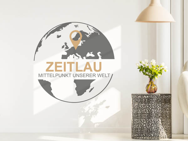 Wandtattoo Zeitlau - Mittelpunkt unserer Welt mit Pin im Globus