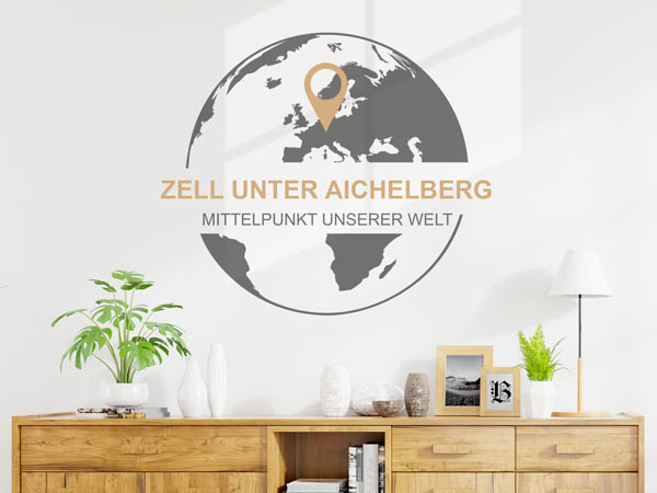 Wandtattoo Zell unter Aichelberg - Mittelpunkt unserer Welt mit Pin im Globus