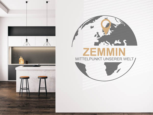 Wandtattoo Zemmin - Mittelpunkt unserer Welt mit Pin im Globus