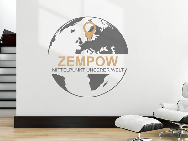 Wandtattoo Zempow - Mittelpunkt unserer Welt mit Pin im Globus