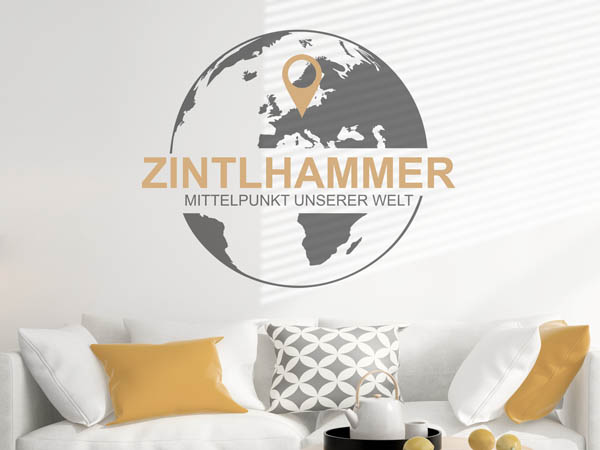 Wandtattoo Zintlhammer - Mittelpunkt unserer Welt mit Pin im Globus