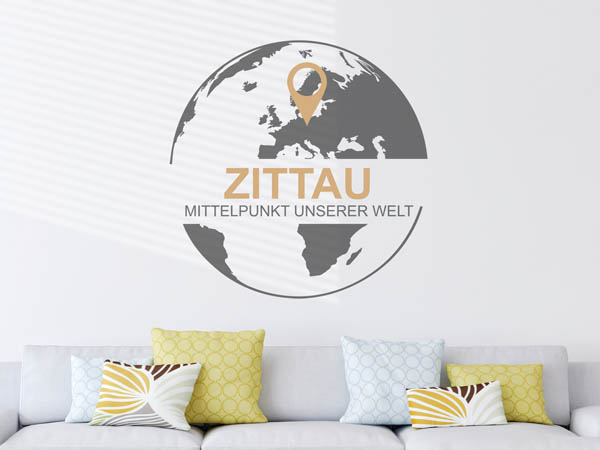 Wandtattoo Zittau - Mittelpunkt unserer Welt mit Pin im Globus