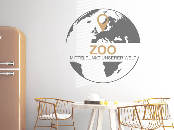 Wandtattoo Zoo - Mittelpunkt unserer Welt mit Pin im Globus