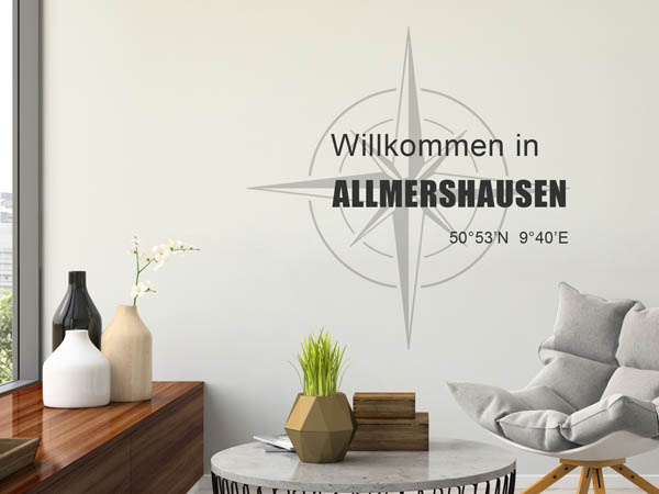 Wandtattoo Willkommen in Allmershausen mit den Koordinaten 50°53'N 9°40'E