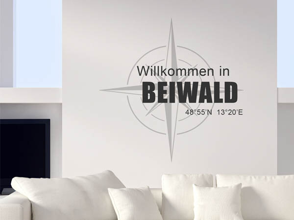 Wandtattoo Willkommen in Beiwald mit den Koordinaten 48°55'N 13°20'E