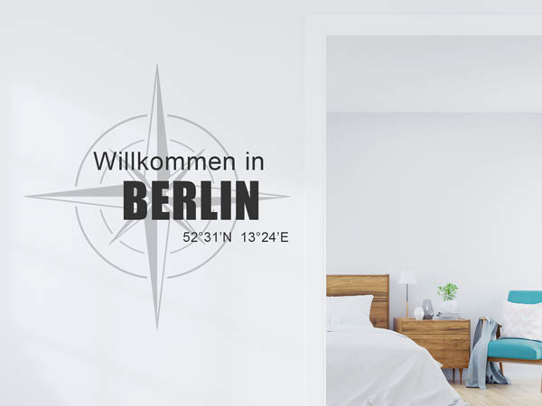 Wandtattoo Willkommen in Berlin mit den Koordinaten 52°31'N 13°24'E