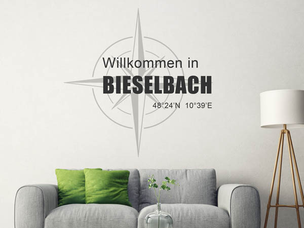 Wandtattoo Willkommen in Bieselbach mit den Koordinaten 48°24'N 10°39'E