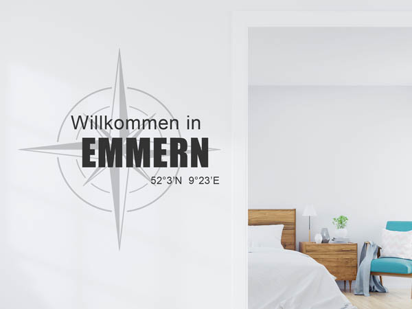 Wandtattoo Willkommen in Emmern mit den Koordinaten 52°3'N 9°23'E