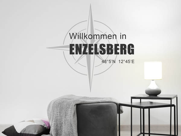 Wandtattoo Willkommen in Enzelsberg mit den Koordinaten 48°5'N 12°45'E