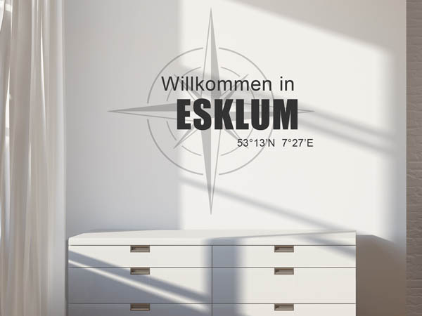 Wandtattoo Willkommen in Esklum mit den Koordinaten 53°13'N 7°27'E