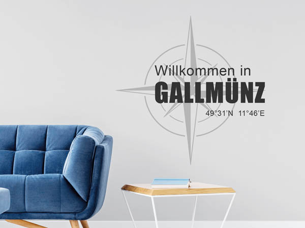 Wandtattoo Willkommen in Gallmünz mit den Koordinaten 49°31'N 11°46'E