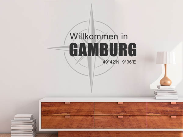 Wandtattoo Willkommen in Gamburg mit den Koordinaten 49°42'N 9°36'E