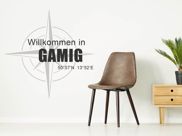 Wandtattoo Willkommen in Gamig mit den Koordinaten 50°57'N 13°52'E