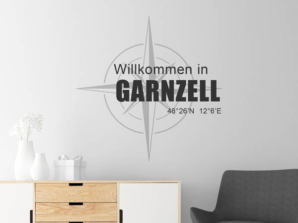 Wandtattoo Willkommen in Garnzell mit den Koordinaten 48°26'N 12°6'E