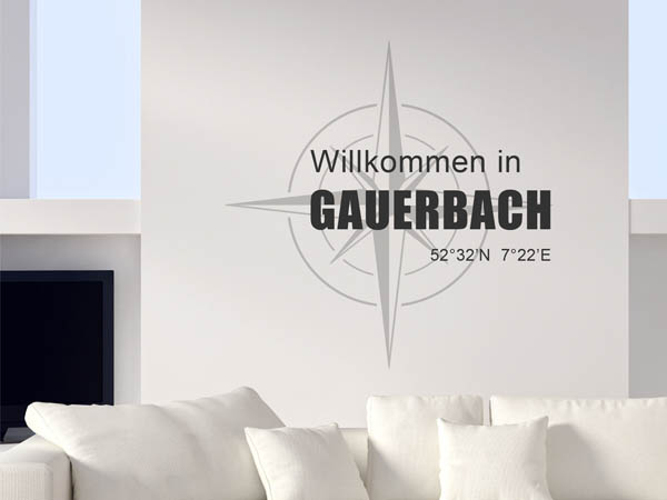 Wandtattoo Willkommen in Gauerbach mit den Koordinaten 52°32'N 7°22'E