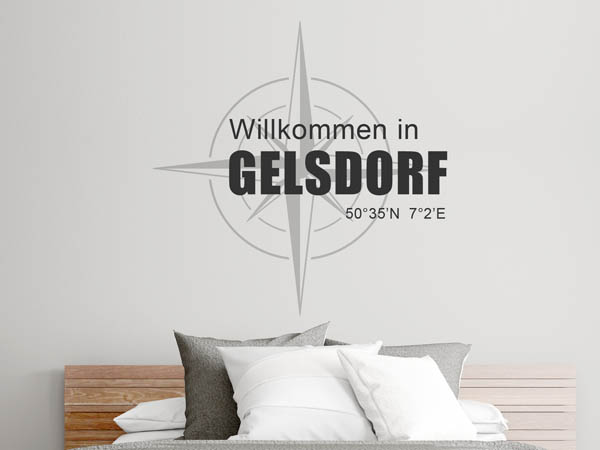 Wandtattoo Willkommen in Gelsdorf mit den Koordinaten 50°35'N 7°2'E