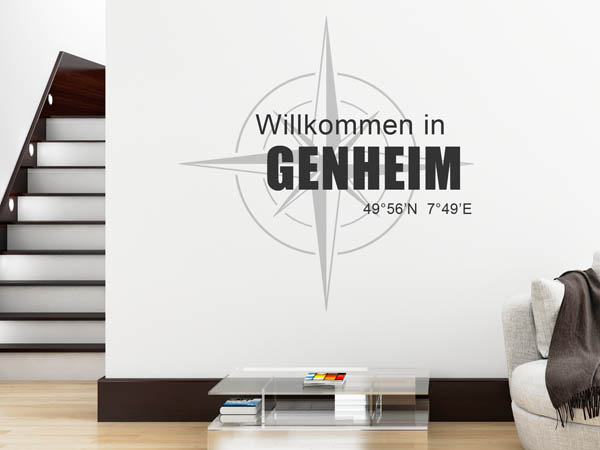 Wandtattoo Willkommen in Genheim mit den Koordinaten 49°56'N 7°49'E