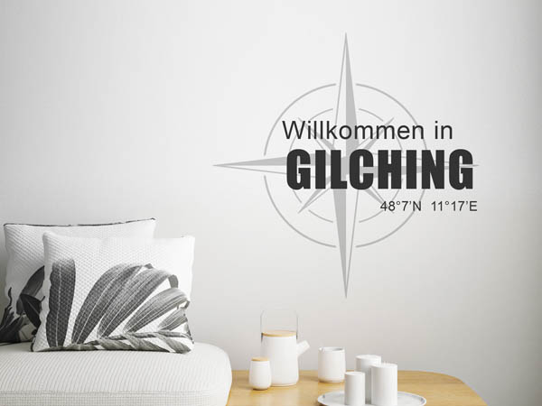Wandtattoo Willkommen in Gilching mit den Koordinaten 48°7'N 11°17'E