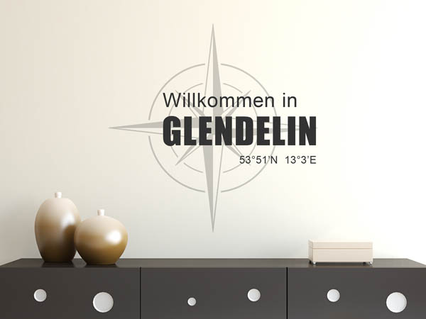 Wandtattoo Willkommen in Glendelin mit den Koordinaten 53°51'N 13°3'E