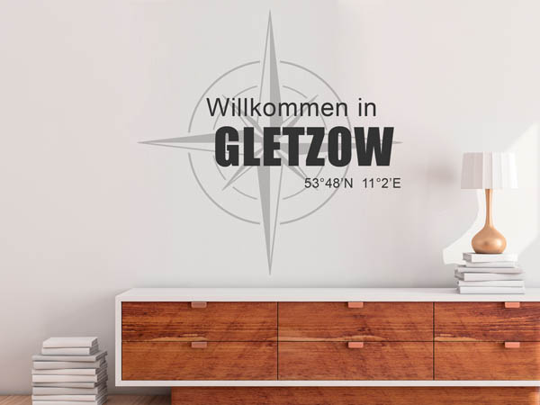Wandtattoo Willkommen in Gletzow mit den Koordinaten 53°48'N 11°2'E