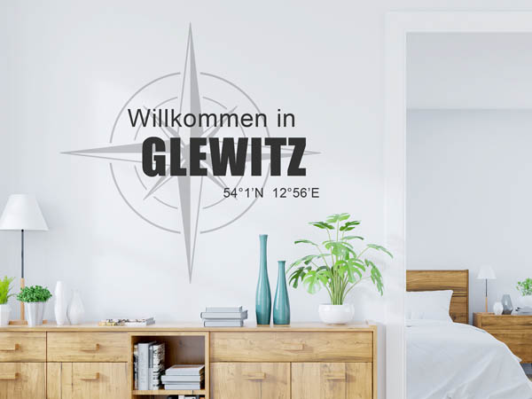 Wandtattoo Willkommen in Glewitz mit den Koordinaten 54°1'N 12°56'E