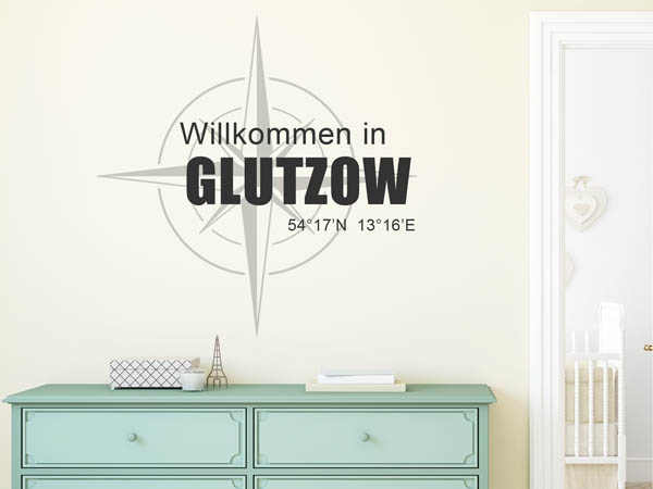 Wandtattoo Willkommen in Glutzow mit den Koordinaten 54°17'N 13°16'E