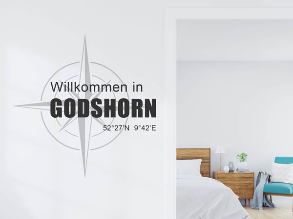 Wandtattoo Willkommen in Godshorn mit den Koordinaten 52°27'N 9°42'E