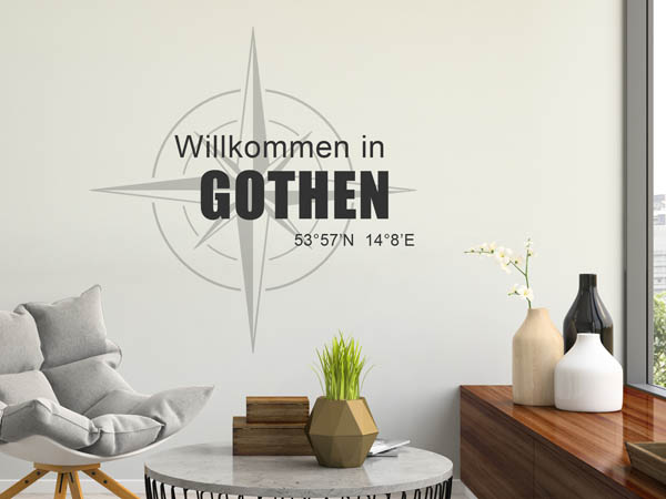 Wandtattoo Willkommen in Gothen mit den Koordinaten 53°57'N 14°8'E