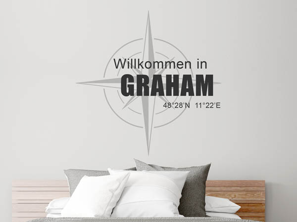 Wandtattoo Willkommen in Graham mit den Koordinaten 48°28'N 11°22'E