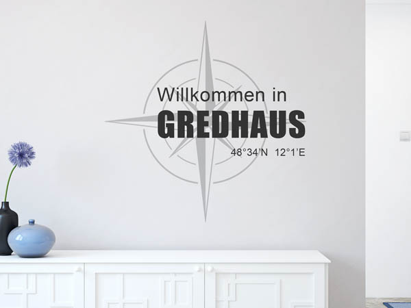 Wandtattoo Willkommen in Gredhaus mit den Koordinaten 48°34'N 12°1'E