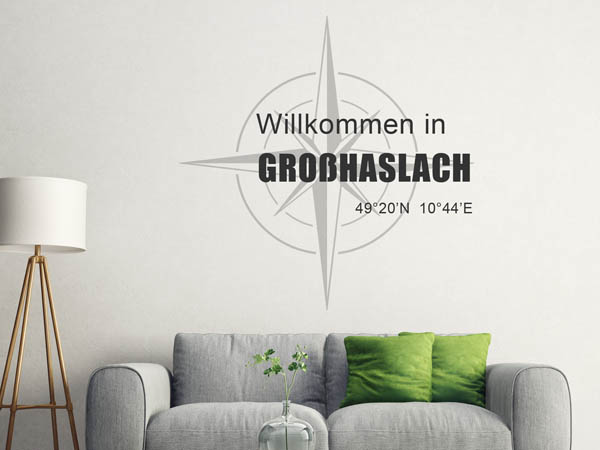 Wandtattoo Willkommen in Großhaslach mit den Koordinaten 49°20'N 10°44'E