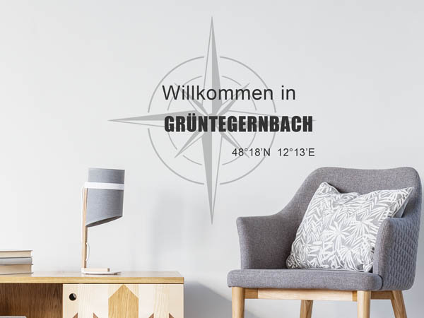 Wandtattoo Willkommen in Grüntegernbach mit den Koordinaten 48°18'N 12°13'E