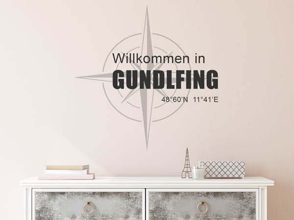 Wandtattoo Willkommen in Gundlfing mit den Koordinaten 48°60'N 11°41'E