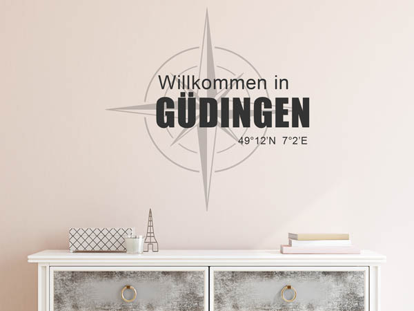 Wandtattoo Willkommen in Güdingen mit den Koordinaten 49°12'N 7°2'E