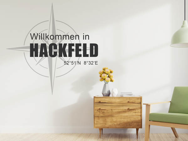 Wandtattoo Willkommen in Hackfeld mit den Koordinaten 52°51'N 8°32'E