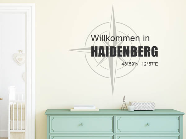 Wandtattoo Willkommen in Haidenberg mit den Koordinaten 48°59'N 12°57'E