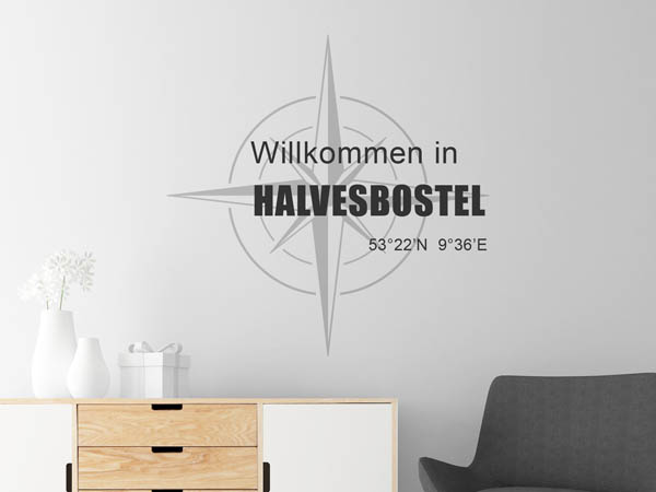 Wandtattoo Willkommen in Halvesbostel mit den Koordinaten 53°22'N 9°36'E