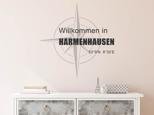 Wandtattoo Willkommen in Harmenhausen mit den Koordinaten 53°9'N 8°33'E