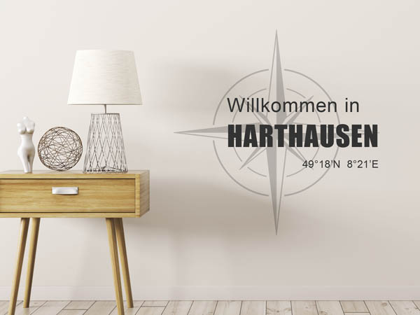 Wandtattoo Willkommen in Harthausen mit den Koordinaten 49°18'N 8°21'E