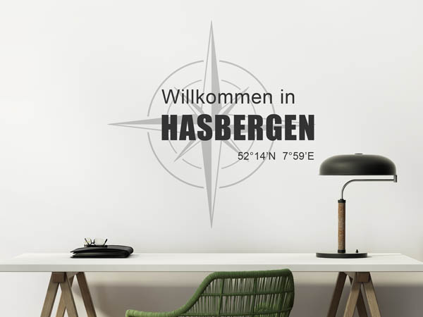 Wandtattoo Willkommen in Hasbergen mit den Koordinaten 52°14'N 7°59'E