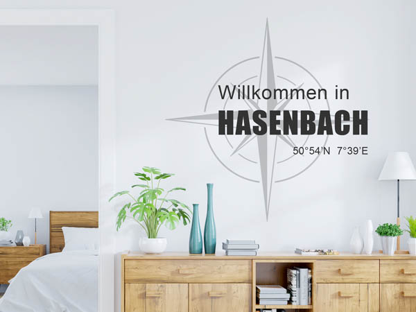 Wandtattoo Willkommen in Hasenbach mit den Koordinaten 50°54'N 7°39'E