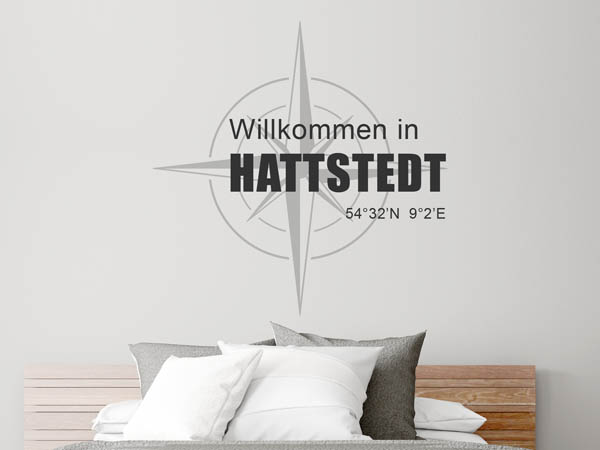 Wandtattoo Willkommen in Hattstedt mit den Koordinaten 54°32'N 9°2'E