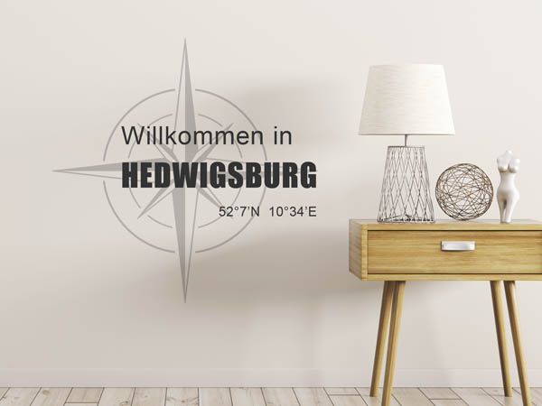 Wandtattoo Willkommen in Hedwigsburg mit den Koordinaten 52°7'N 10°34'E