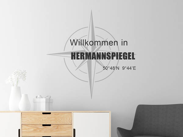 Wandtattoo Willkommen in Hermannspiegel mit den Koordinaten 50°48'N 9°44'E
