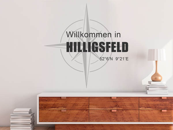 Wandtattoo Willkommen in Hilligsfeld mit den Koordinaten 52°6'N 9°21'E