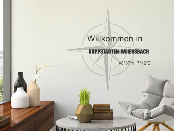 Wandtattoo Willkommen in Hoppstädten-Weiersbach mit den Koordinaten 49°37'N 7°12'E