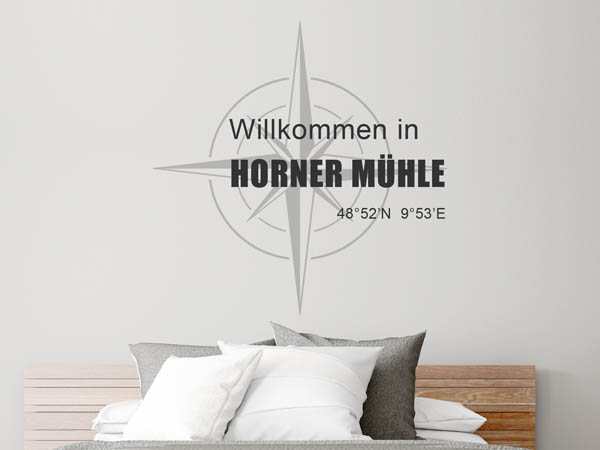 Wandtattoo Willkommen in Horner Mühle mit den Koordinaten 48°52'N 9°53'E